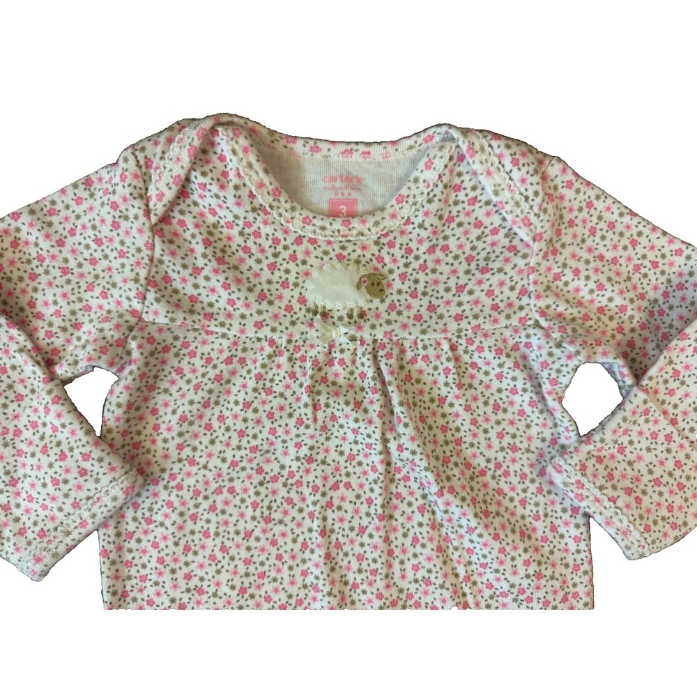 Vintage Carters Baby Girl Sleep Gown 3 Months Floral Sheep Lamb Pink Outfit